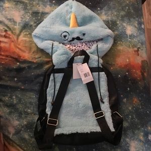 BETSEY JOHNSON furry narwhal hoodie backpack NWT sky blue LBWILLY 👓